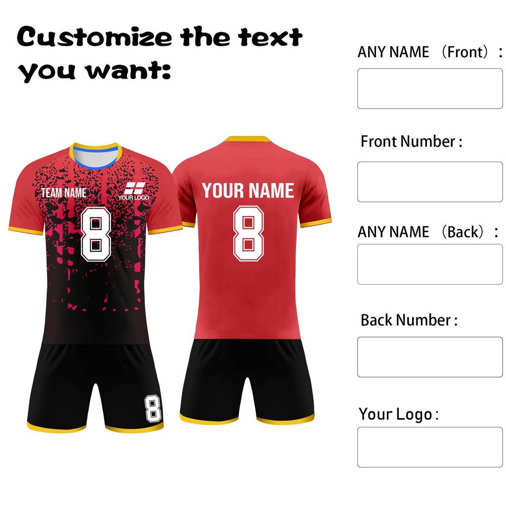 Custom Soccer Jersey Set Personalized Team Uniforms Quick Dry Sportswear for Youth and Adults with and Number