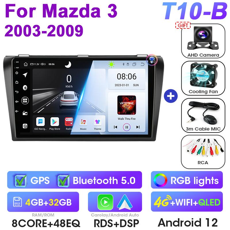 For Mazda 3 2003 2004-2009 2 Din Android 12 Car Radio GPS Navigation 4G WIFI Carplay Auto Intelligent Systems Smart Autoradio