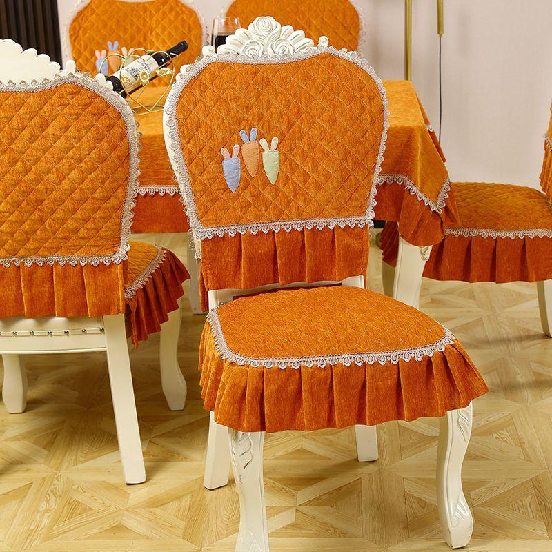 

European Style Chair Cover Cover Dining Table Fabric Cushion Non Slip Chenille Flannel Blue Gray Orange Fall and Winter Dining and Chair Cushion Set Orange One by one