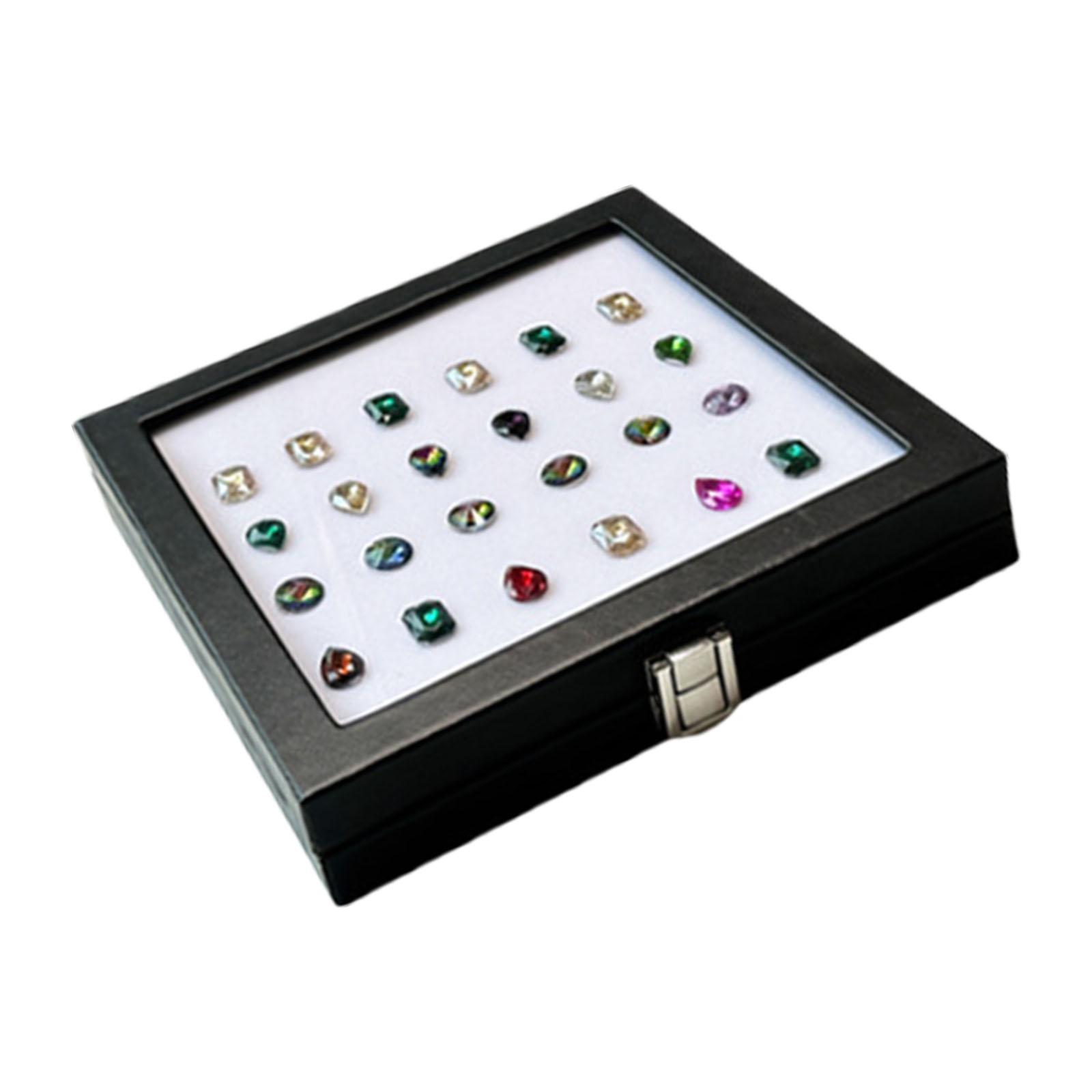 

Elegant Diamond Storage Box PU Leather Jewelry Box with Glass Window for Collectibles and Rhinestone Display S