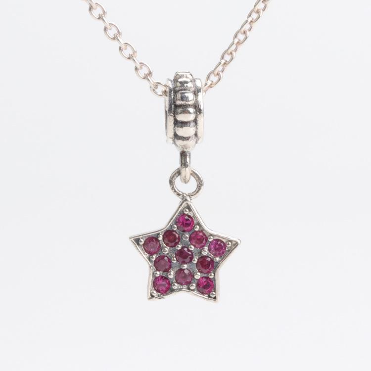 S925 Sterling Silver Star-Shaped Pendant with Inlaid Diamond Charm Y336 красный