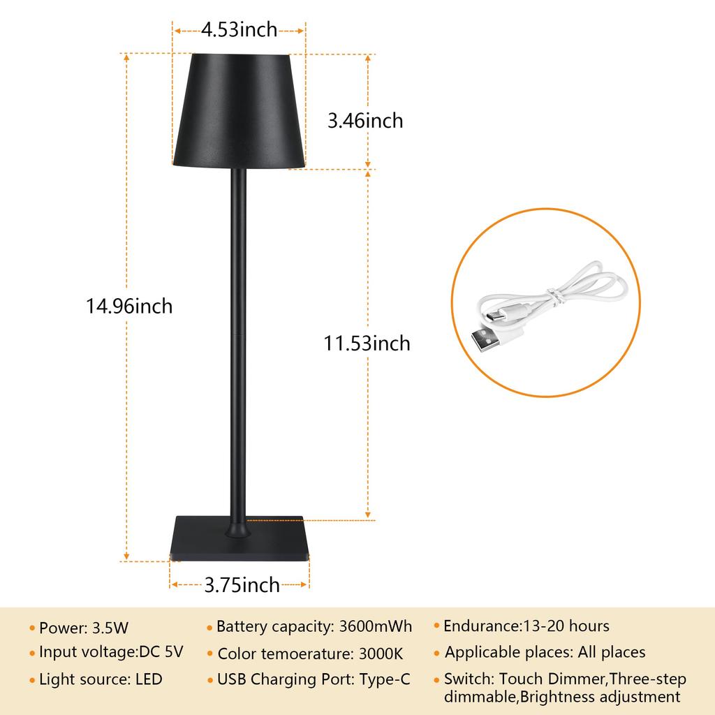 IRALAN LED Desk Lamp Bar Restaurant Ambiance Wireless Table Lamps Study Office Light Waterproof Touch Lamp with USB Charging