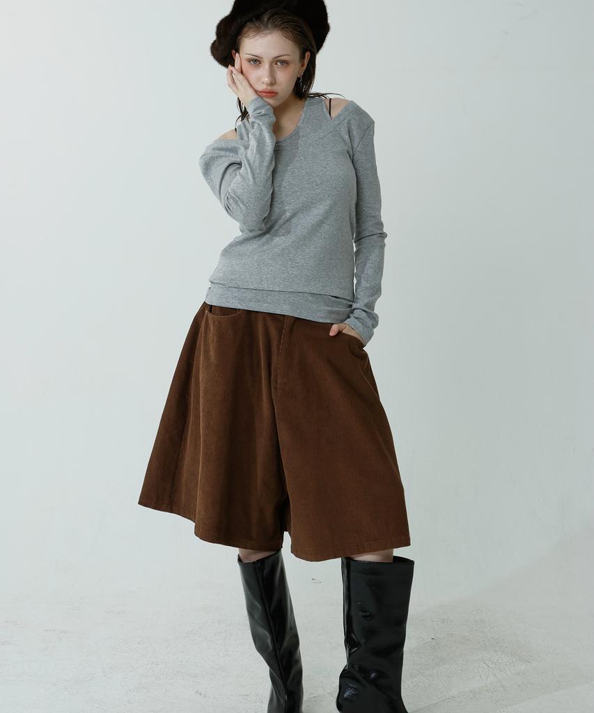 Reventina Corduroy A-Line Pants_Brown