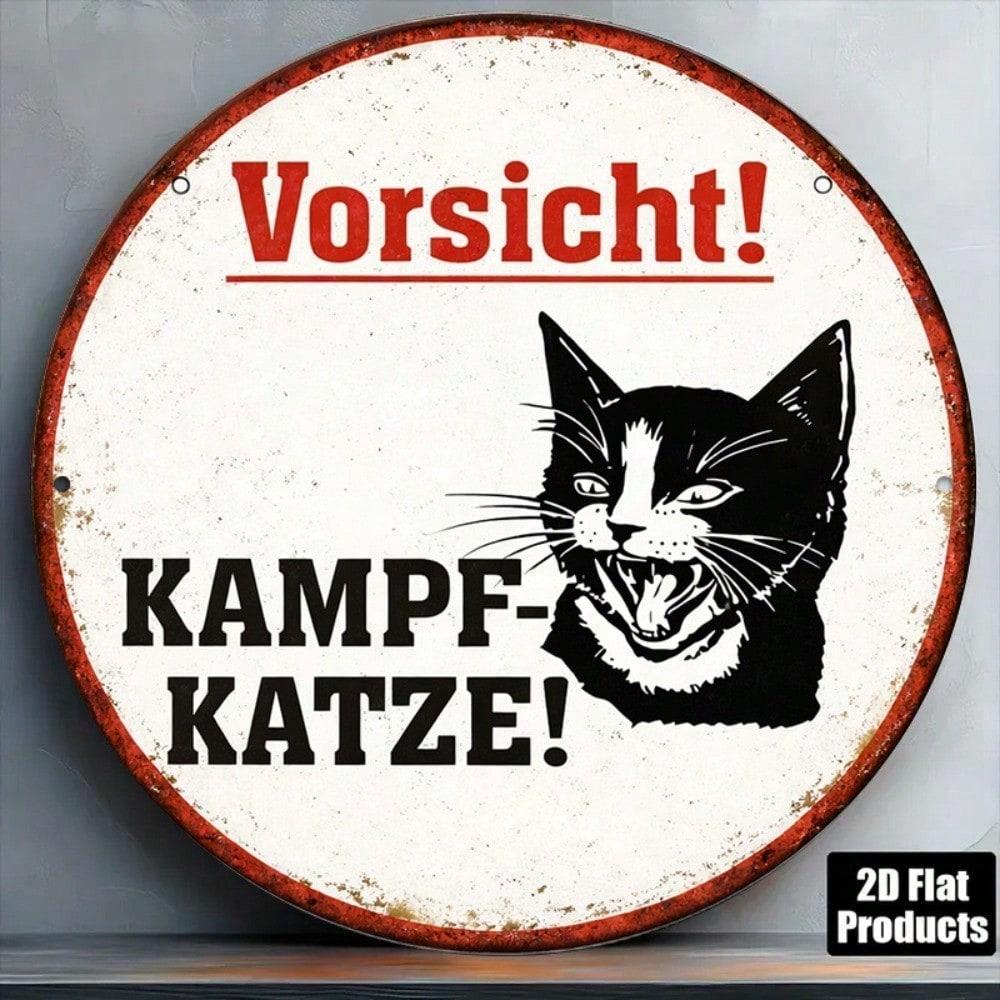 1pc 8x8in Vintage Beware Of Cat Metal Sign Funny Decorative Wall Art For Garage Bar Cafe
