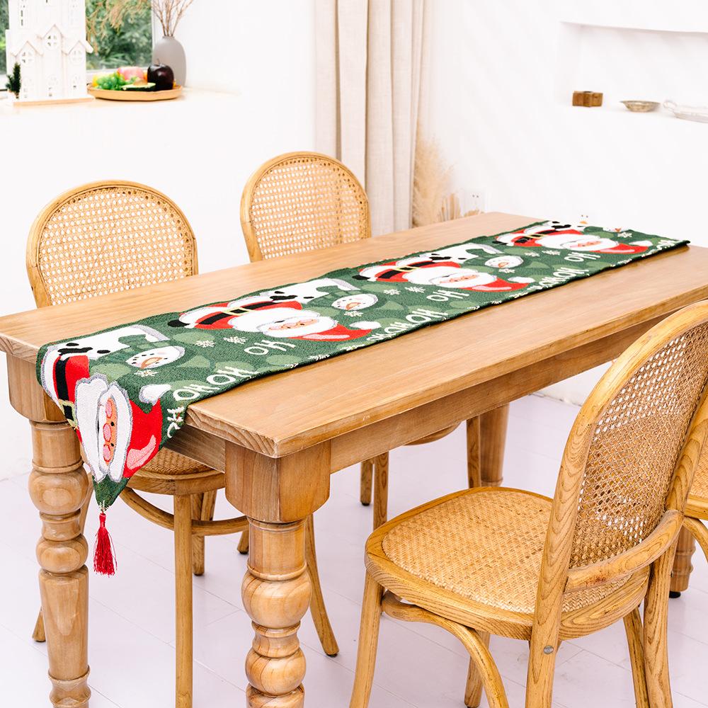 Christmas Party Tablecloth Snowman Santa Claus Table Runner Deer Xmas Tree Snowman Wedding Knitted Fabric Table Flag Home Decor