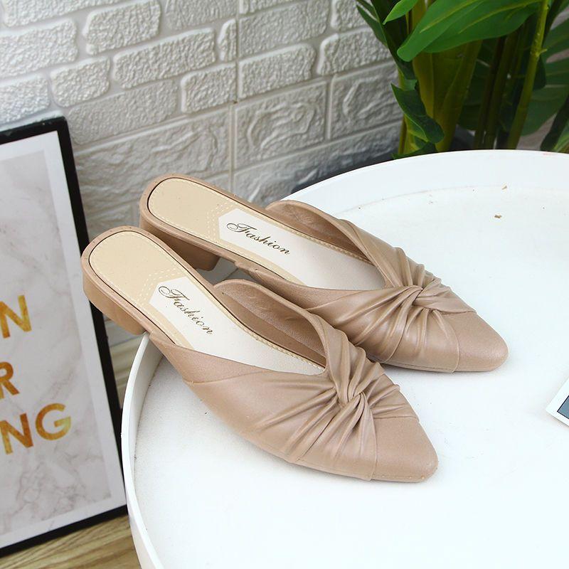 

Модные зеленые домашние тапочки-мюли, лето 2024, женские тапочки с острым носком и сандалии, черные туфли, дизайнерская распродажа, маленький размер 36