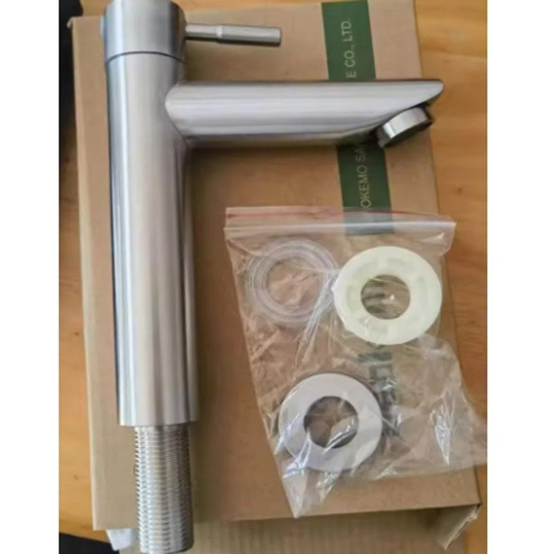 Stainless Steel Water Tap Single Cold Black Basin Fauct Silver Deck Mounted Lengthening and Raising Basin Sink Tap