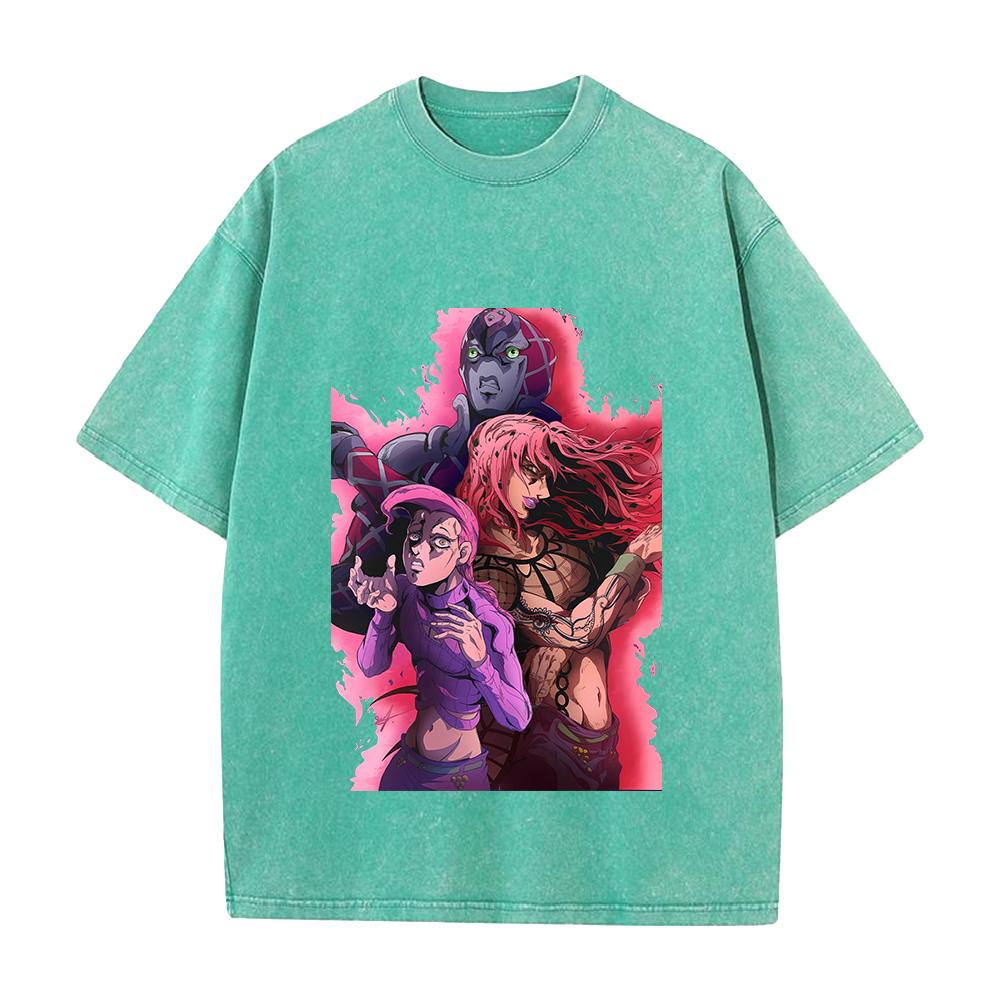 Hot Anime JoJo's Bizarre Adventure Diavolo Graphic Tee Men Women Clothing Washed Cotton Tshirt Casual T-shirt Harajuku T Shirt
