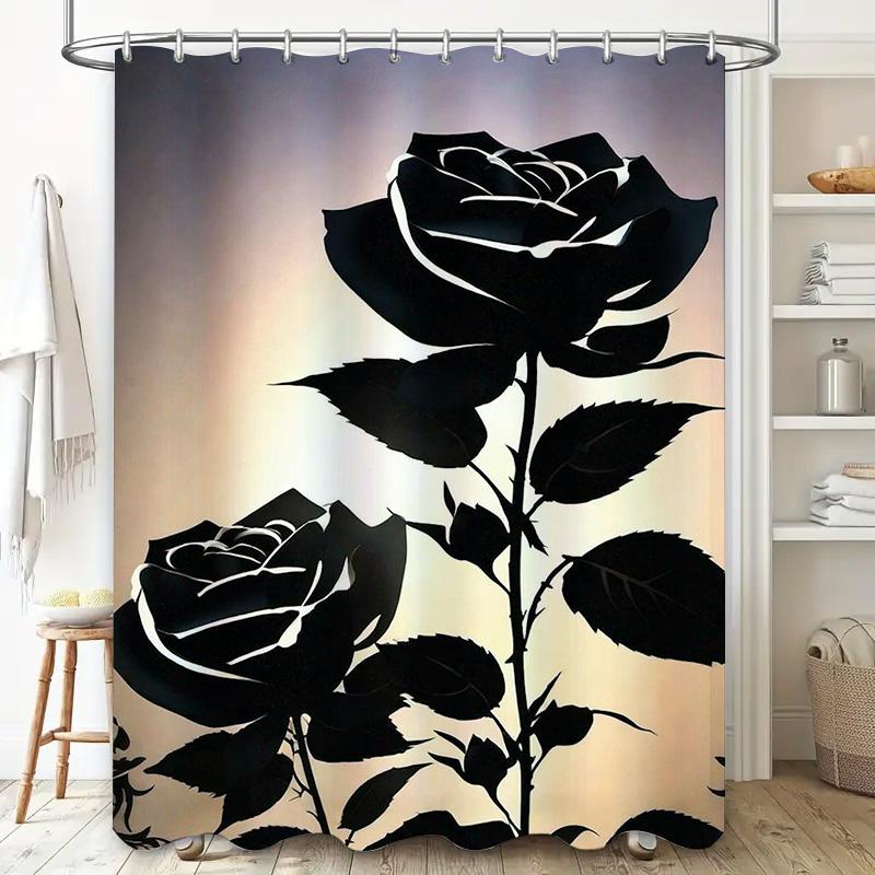 Monochrome Rose Shower Curtain - Elegant Black And White Floral Design For A Waterproof And Unique Bathroom Dcor Set