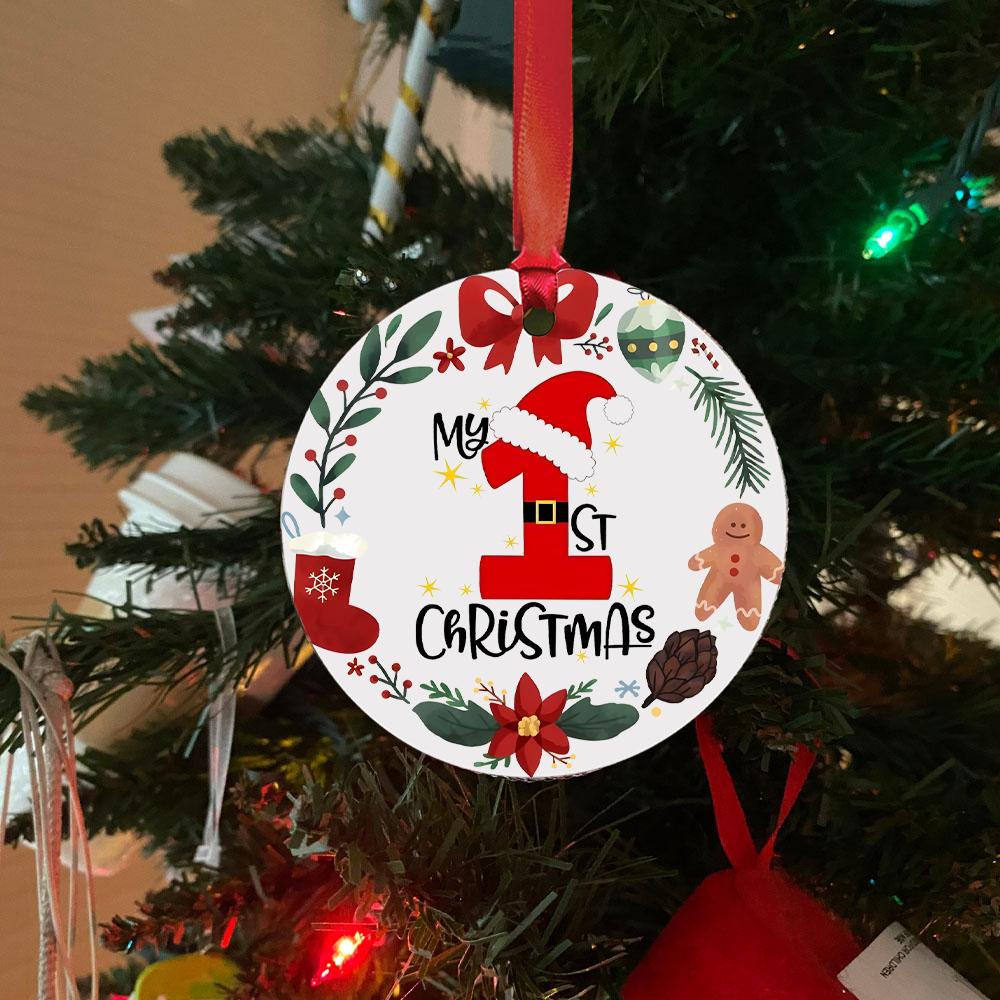 İlk Noel Aile Noel Yuvarlak Süsler El Yapımı Kış Geyikleri Ağaç Oda Kapı Askısı Kolye Süsleme