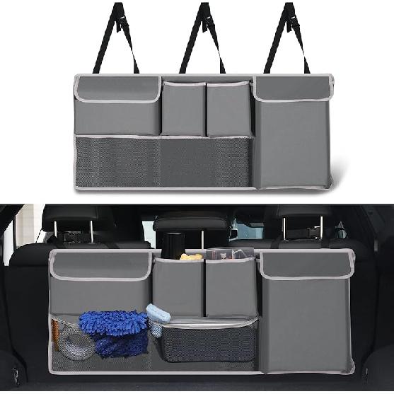 UYYE Trunk Hanging Organizer, Backseat Bag, Car Interior Accessories With 4 Pockets & 2 Mesh Pouches For Groceries, Will Provide More Storage Trunk