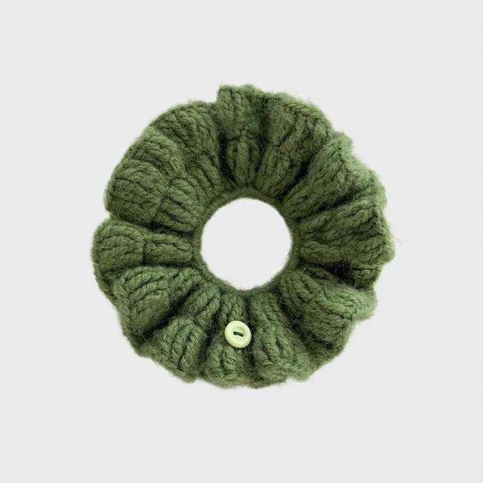 Crochet button scrunchie (Green) black