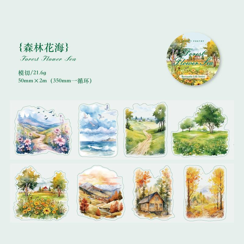 50mm*2m Romantic Life Theme Decoration PET Plant Ledger Material Flower Tape DIY Scrapbooking Hand Made Masking Tape