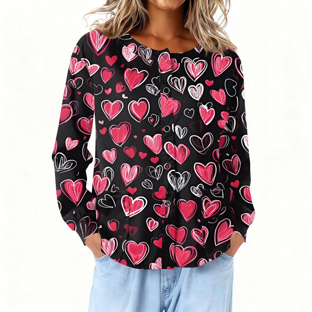 Dámské dlouhý rukáv tištěné kapsa pracovní stojáček jednořadé ochranné overaly kardigan bunda top