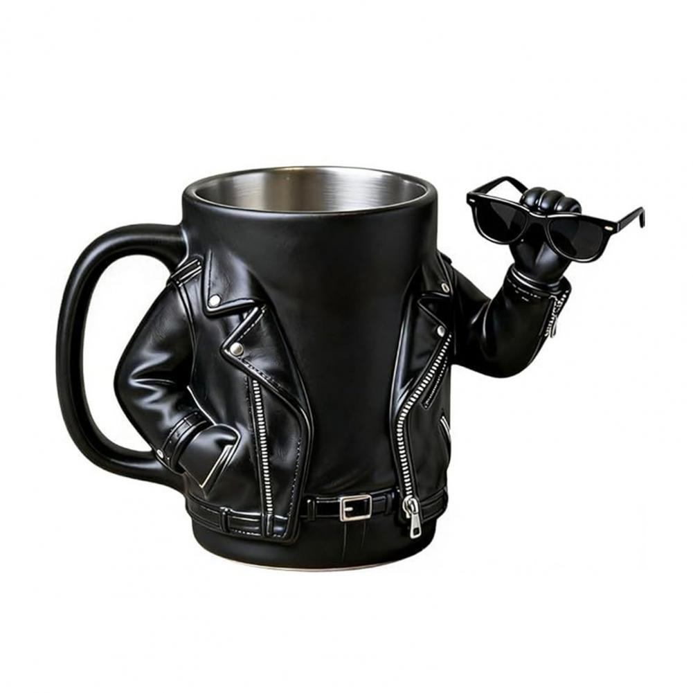 

Unique Coffee Mug Motorcycle Jacket Mug Novelty Biker Jacket Coffee Mug 200ml Resin Cup Stainless Steel Coffee Cup for Men
