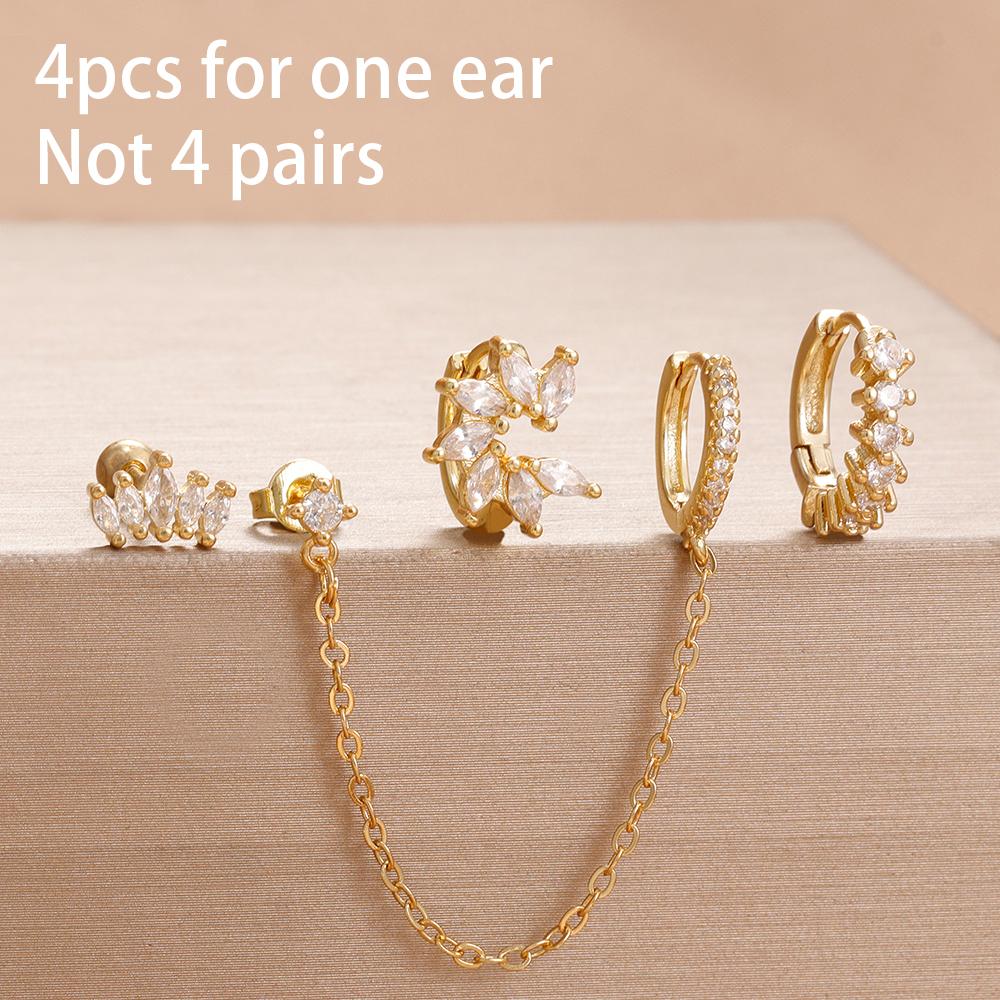 4PCS Fashion Star Moon Stainless Steel Zircon Stud Earrings Set For Women 114K Gold Plated Earring Classic Huggie Daily Jewelry