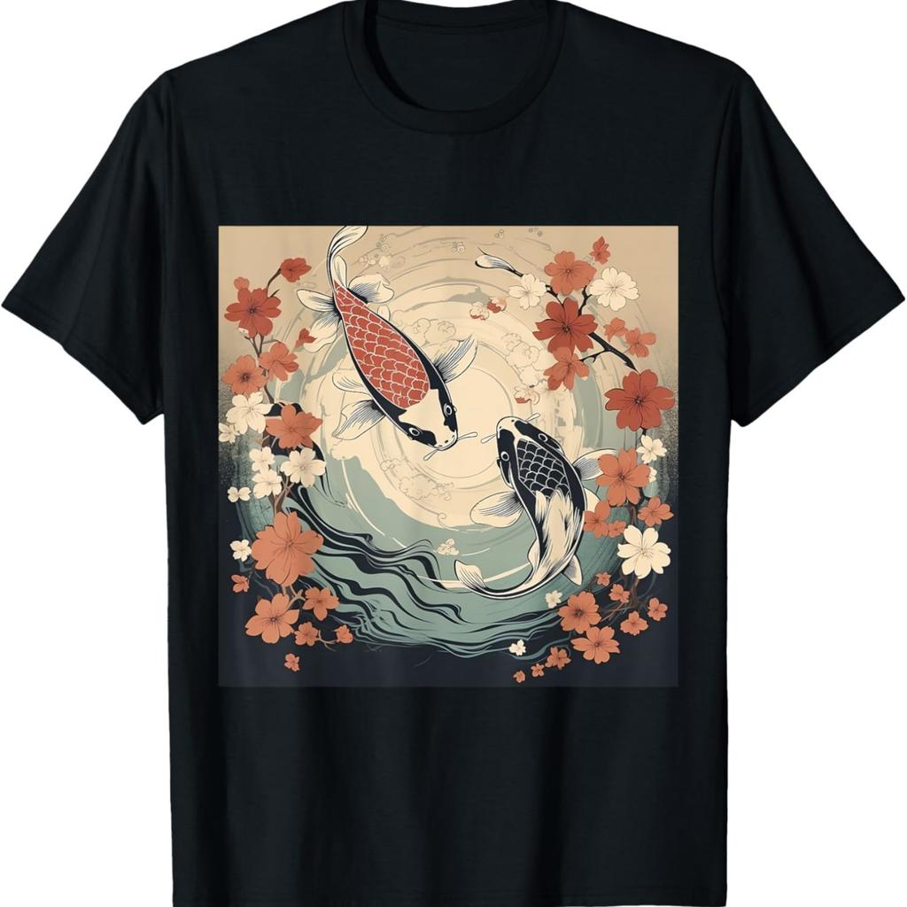 Nature's Symphony Koi Fish Petals Cherry Blossom Symbolic T-Shirt