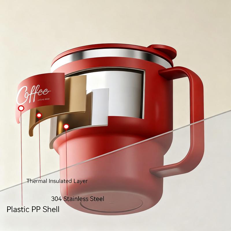 304 Stainless Steel Double Wall Insulated Coffee Cup With Handle Portable Students Leak-Proof Water Cup Milk Coffee Mug
