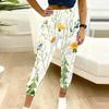 Summer Ladies Natural Herbs Prints Printed Sweatpants Loose Fit Drawstring Joggers Elastic Cuff Daily Casual Pants
