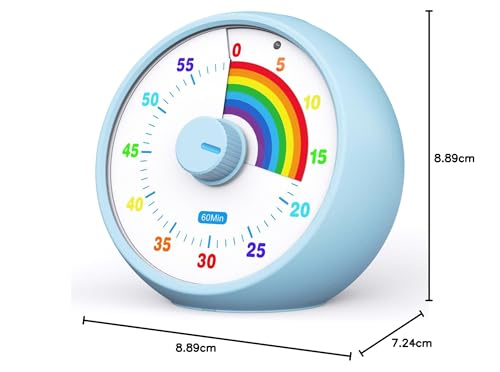 60-Minute Visual Timer for Kids, Countdown Timer for Classroom & Kitchen, Desk Timer for Study, Rainbow Print Kids Time Manager Tool (Blue)