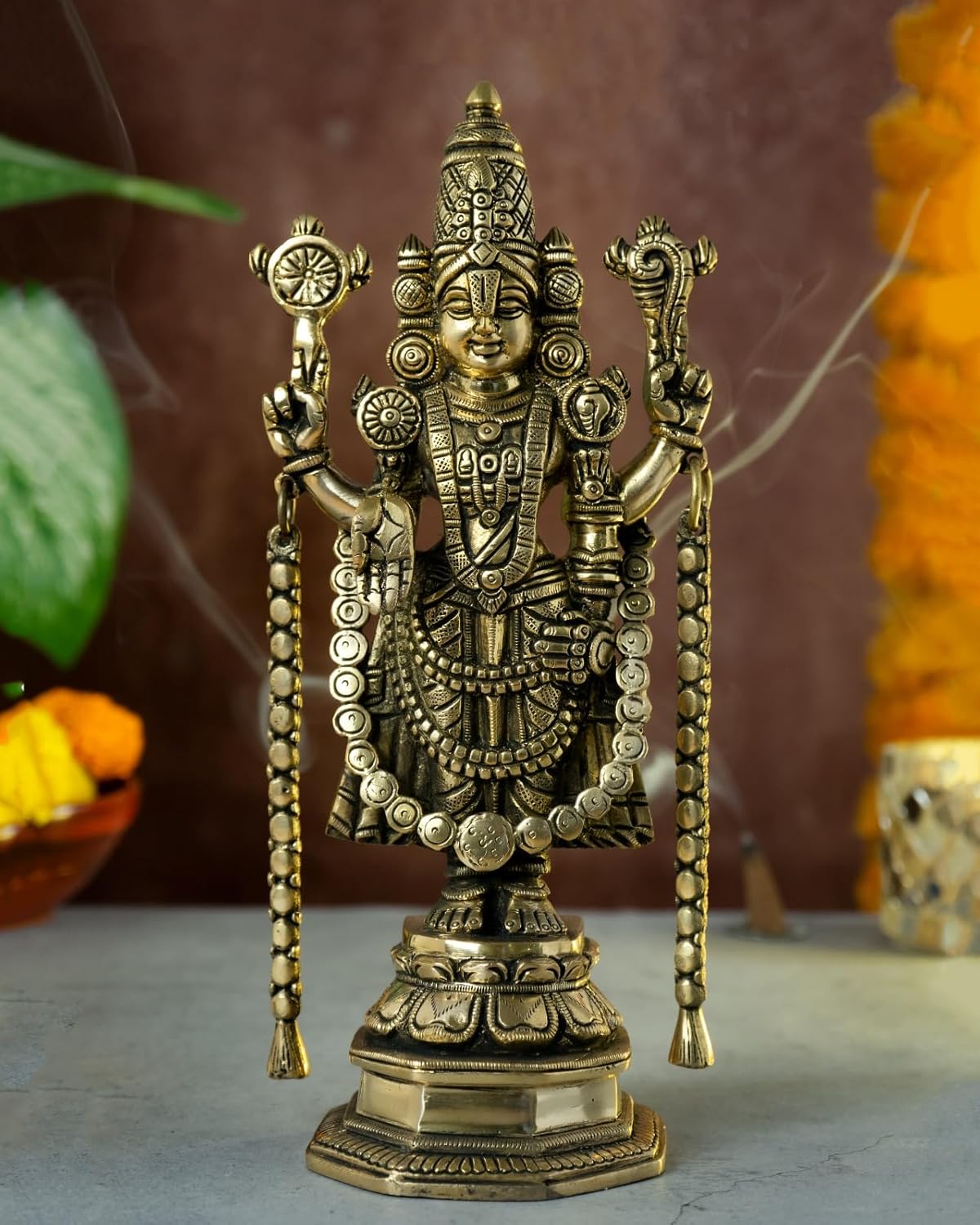 

Venkateshwara Swamy Brass Idol, Tirupati Balaji Idols, Home Decor - 10.9 Inch
