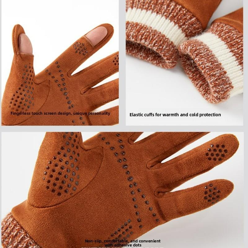 1 Paar Herbst Winter Wildleder Warme Handschuhe für Herren Outdoor Winddicht Kältefest Klappfinger Touchscreen Reithandschuhe