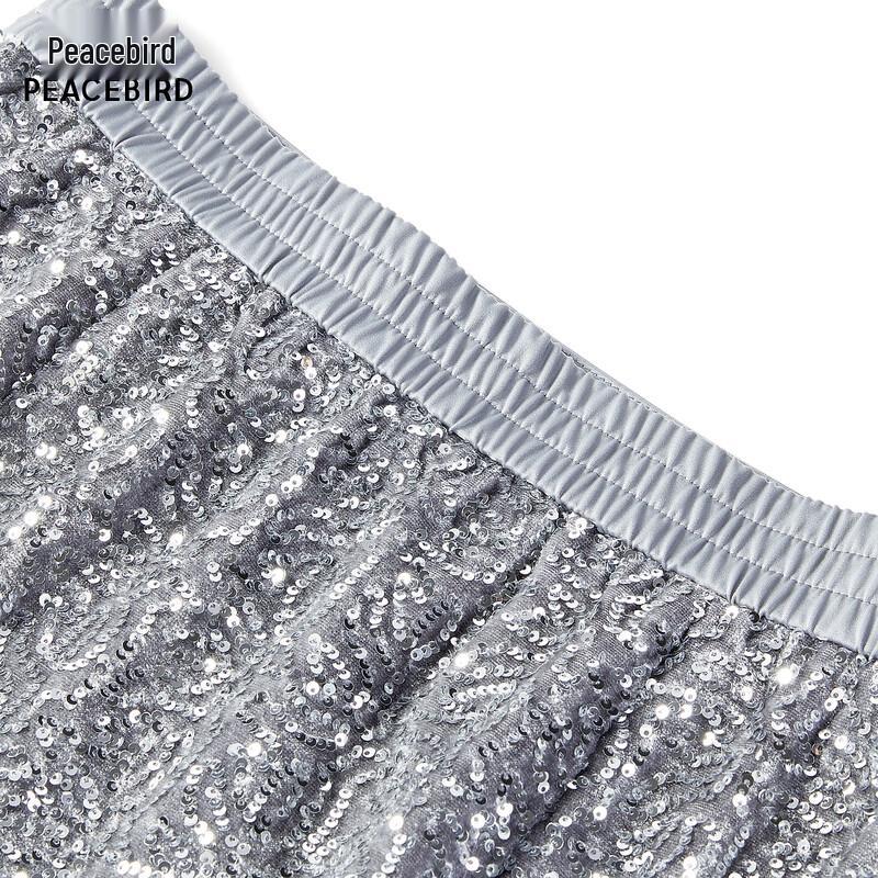 Peacebird Women's Grey Sequined A-line Midi Skirt