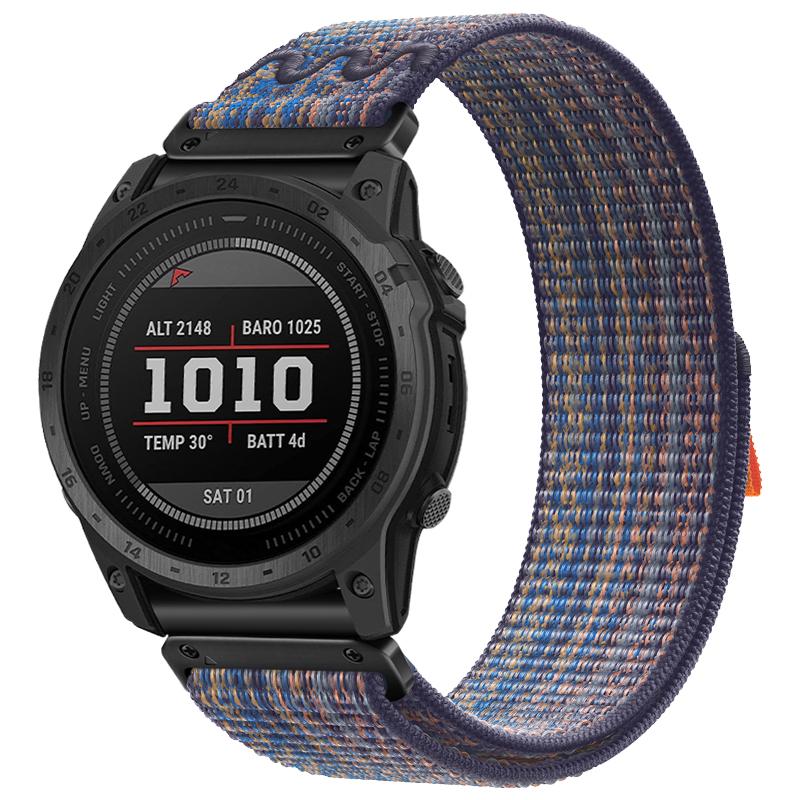 

26mm Quick Release Nylon Watch Band for Garmin Fenix 8 51mm/Fenix 7X/6X Blue+Orange
