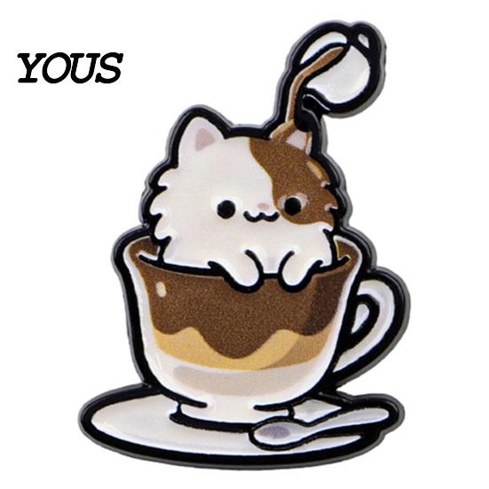 Backpack Decoration Pin Cartoon Coffee Cup Cat Brooch, Kitten Enamle Lapel Pin, Animal Theme Alloy Badge, Clothing Accessories for Lovers Jackets
