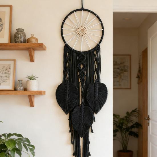 Large Boho Wall Hanging Leaves Tapestry Handmade Woven Tassels Leaf Wall Art for Bedroom Living Room Apartment Office Home Decor