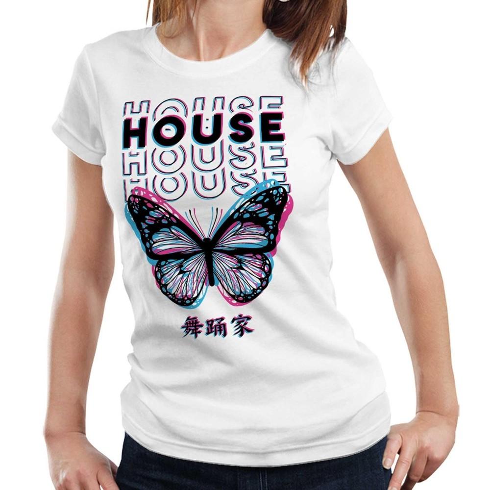House Music Tshirt Semi Fitted Ladies Dance Glitch Butterfly Festival Outfit 2XL