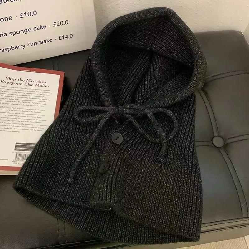 1 Stück Winter warm winddicht Hüte und Schal Set mit Knopf Schal Sturmhaube Mütze Warmes Nacken Set Damen Gestrickter Pullover Hut Gothic Y2k