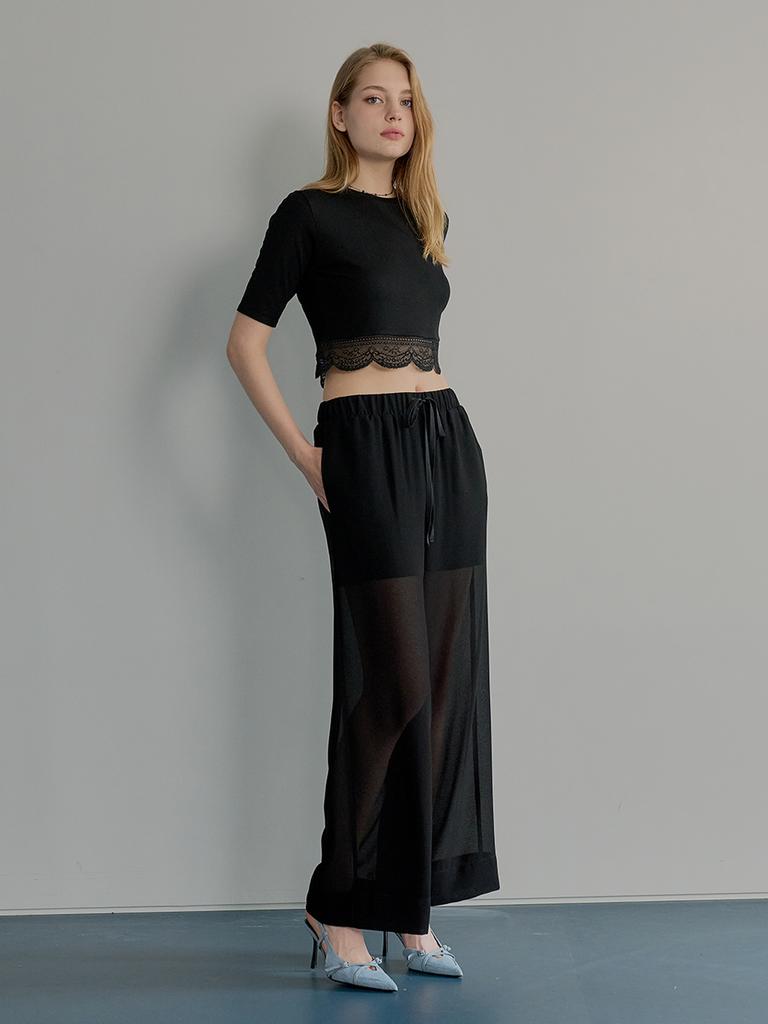 MUSE BY ROSE Daria See-Through Wide Pants (Black)