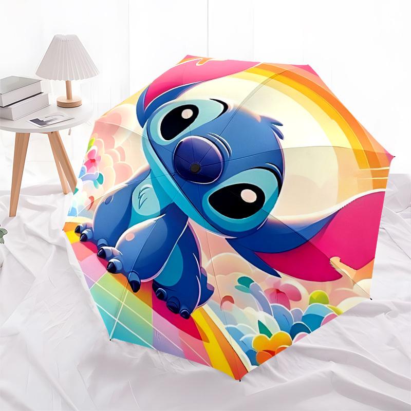 Stitch, Rainbow Themed Automatic Opening and Closing Umbrella, Brightly Colored 8-rib Portable Umbrella, Suitable for Men and Women, A Perfect Gift fo