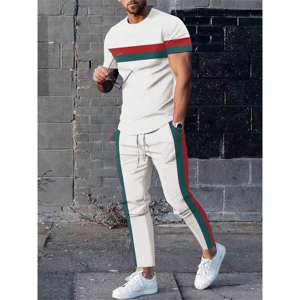 Autumn Fashion Round Neck Short-sleeved Shirts And Casual Long Pants, Urban Street Loose And Casual Fashion Men's Set