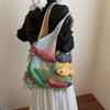Yogodlns Fashion Creative Woven Shoulder Bag Handmade Fish Handbag Large Capacity Beach Bag Color Matching Ladies Underarm Bag