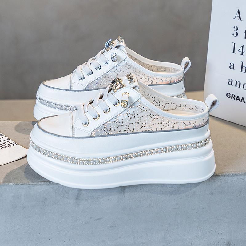 

7СМ Женские сандалии Платформа Клиновидные кроссовки Сандалии Шлепанцы Женские 2025 Летняя обувь Обувь из воздушной сетки Обувь-мюли Тапочки Дышащие 40 белый