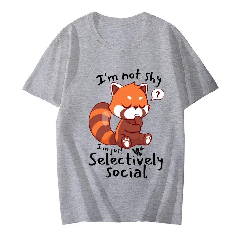 Shy Red Panda, I m Not Anti-Social I m Selectively Social Essential T-Shirt for Women Clothes 2000s Aesthetic Clothes Y2k Tops S