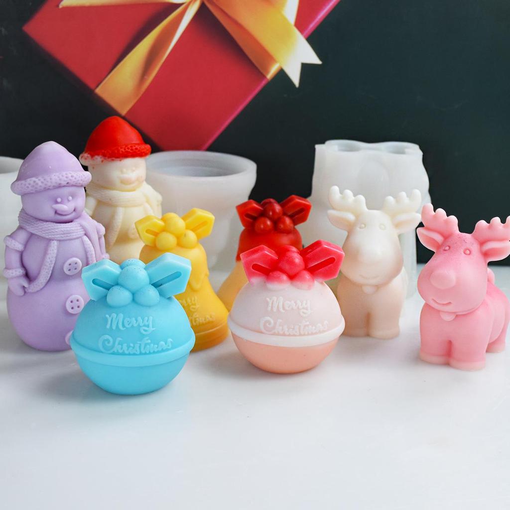 DIY Christmas Candle Silicone Mold: Snowman, Reindeer, Bell, Fruit, Handmade Soap, Aromatherapy Candle Ornament.