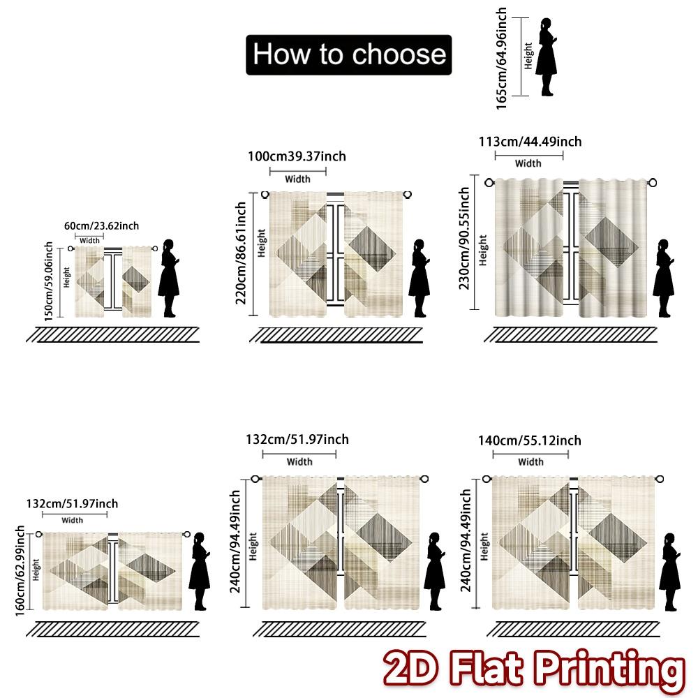 Set Of 2 Flat Printing Curtains Without Rod Geometric Neutral Design Ramadan Festival Chic Print Versatile Polyester Curtain