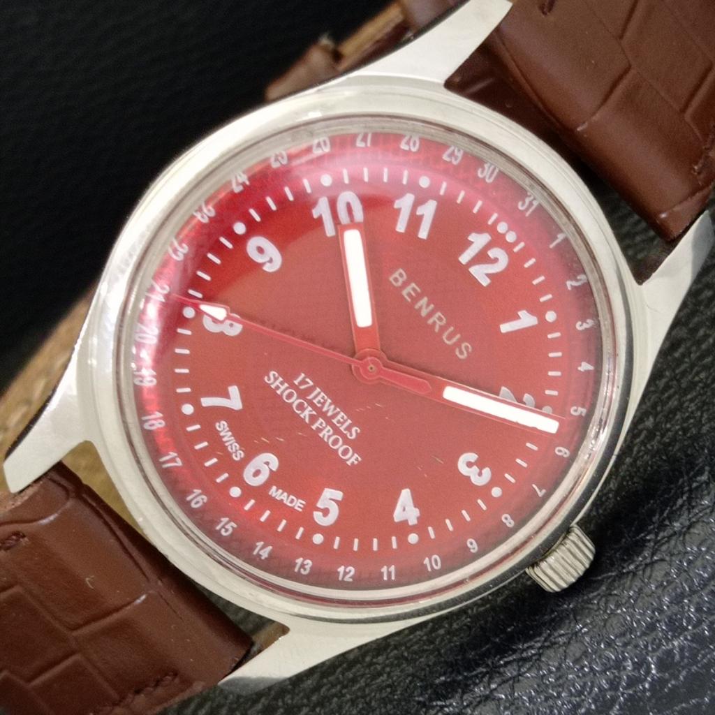 

ШВЕЙЦАРСКИЕ ВИНТАЖНЫЕ ЧАСЫ BENRUS С РУЧНЫМ ЗАВОДОМ, МУЖСКИЕ, ЦИФЕРБЛАТ КРАСНОГО ЦВЕТА, a500425-2 R151c-a500425