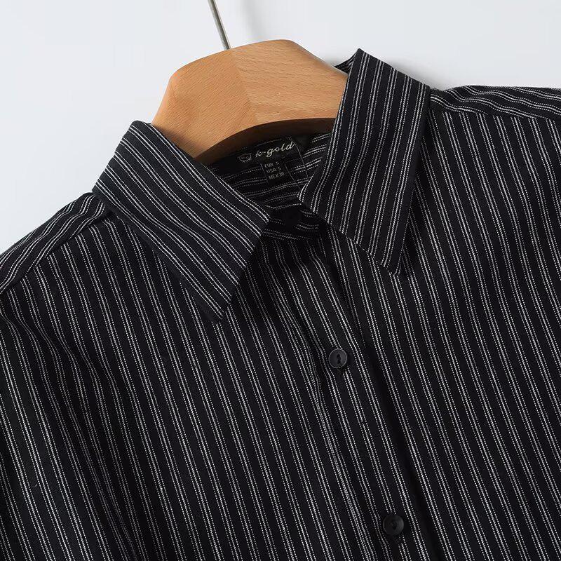 2025 Spring Women's Striped Print Loose Single-Breasted Lapel Shirt