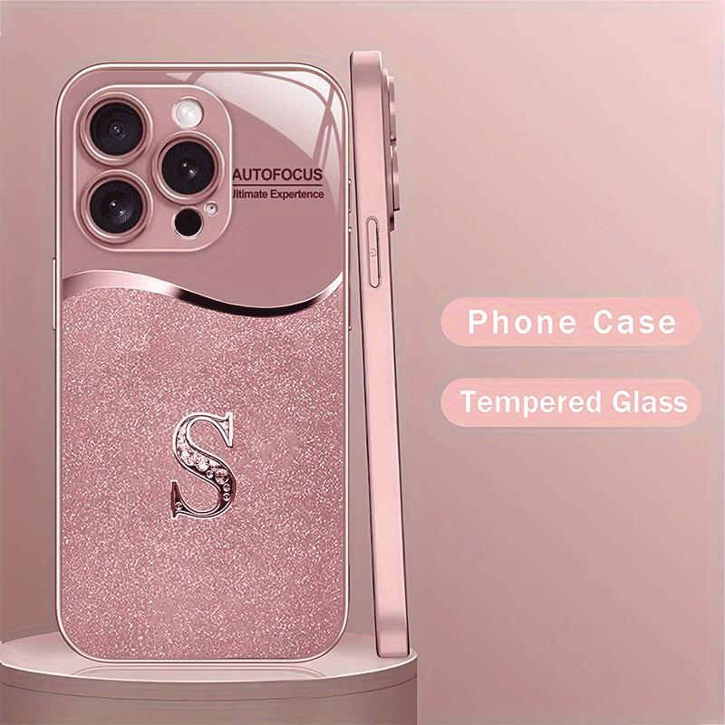 Rosa Buchstabe S Muster Rosa Metallic Lack Glas Hartes Handygehäuse Für iPhone 17 16 15 14 13 12 11 Pro Max 15 Plus 17 Air 16E Hülle