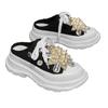 Summer New Sports Shoes Fashionable Women's Lace-up Casual Shoes Medium Heel Breathable Rhinestone White Shoes Half Slippers
