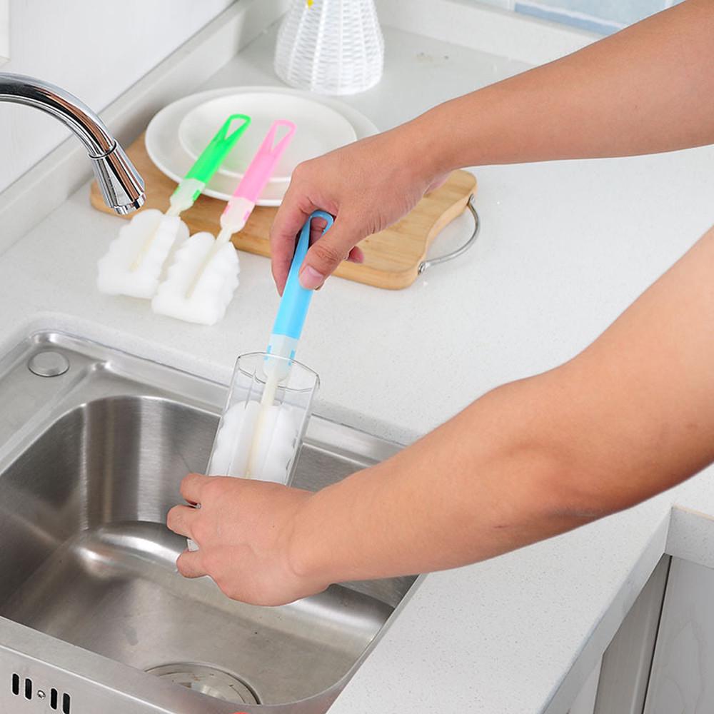 Kitchen Handle Sponge Brush Bottle Cup Glass Washing Cleaning Cleaner Tool