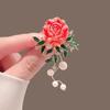 Elegant Pink Peony Brooches for Women Lady Flower Leaf Zircon Pearl Pins Corsage Coat Suit Clothing Jewelry Gifts
