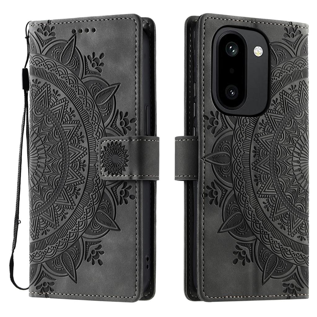 For OnePlus 15R 5G Case Imprinted Totem Skin Feel Wallet Leather Phone Cover with Hand Strap