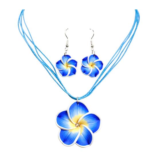 2Pcs/Set Lightweight Floral Jewelry Set, Polymer Clay Realistic Flower Charm Necklace, Hawaiian Style Drop Earrings for Daily Wear