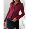 DAFIFY Women's Fashion Casual Spring Autumn Stripe Print Long Sleeve POLO Neck Blouses & Shirts