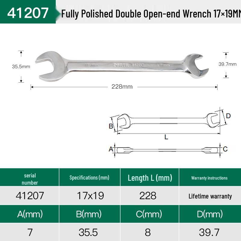 SATA Double-Headed Open-End Spanner Set: 8/10/12/14/17/19/22mm Fixed Forked Wrench